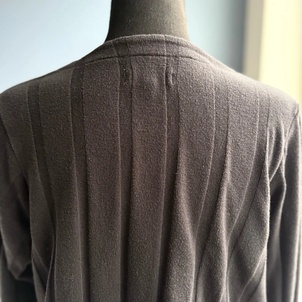 Madewell Black V-Neck Button-Up Cardigan with Stripe Detail